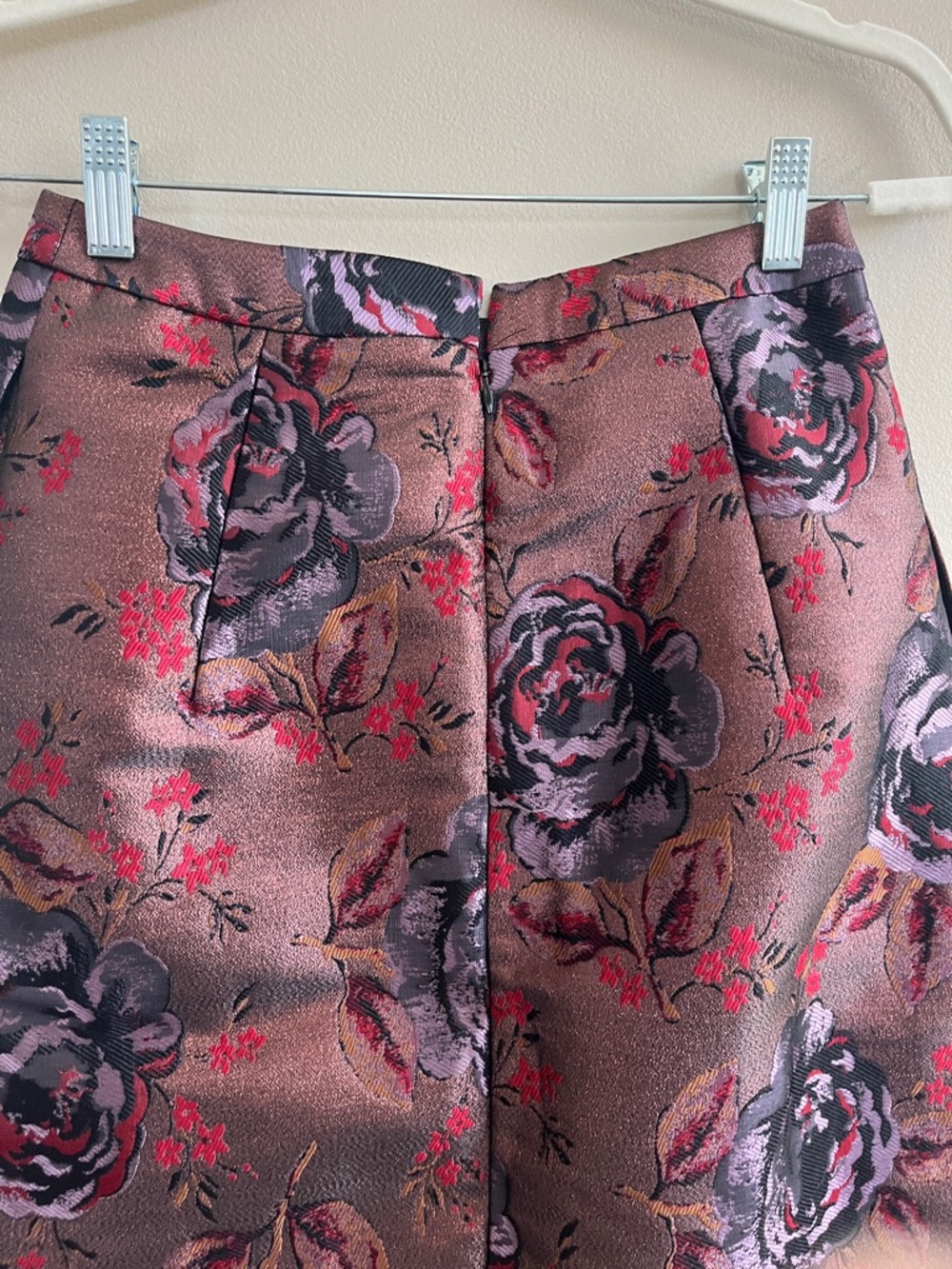 Cath Kidston Jacquard Rose Print A line Skirt in red purple brown size 8 - Picture 7 of 14
